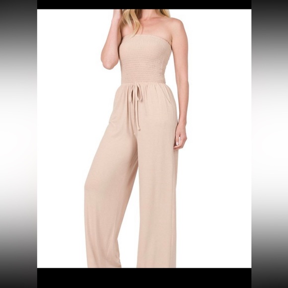Smocked tube top jumpsuit - dusty blush - Picture 1 of 4